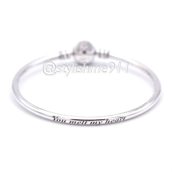 Authentic Pandora Moments Silver Bangle, Heart of Winter Clasp - 596404CZ - Picture 2 of 15